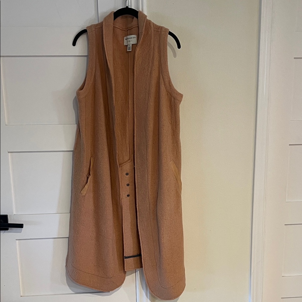Anthropologie Marrakech Tan Wool Duster with Pockets Size Medium EUC